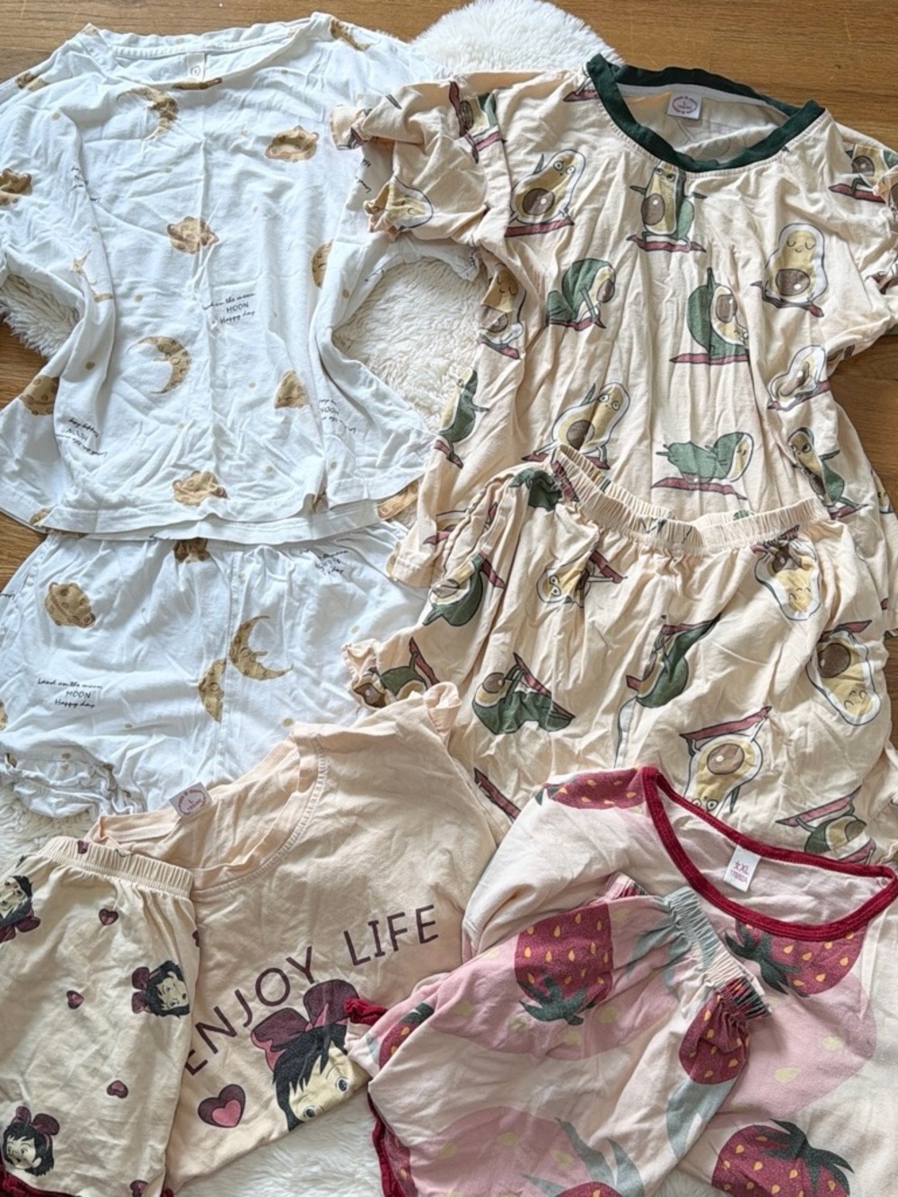 Fun Mixed Pajama Set with Avocado, Strawberry & Moon Prints